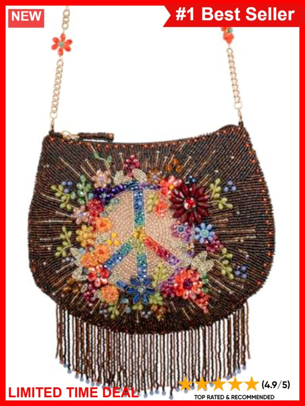 Hand Beaded Boho Crossbody Bag Floral Fringe Festival Purse